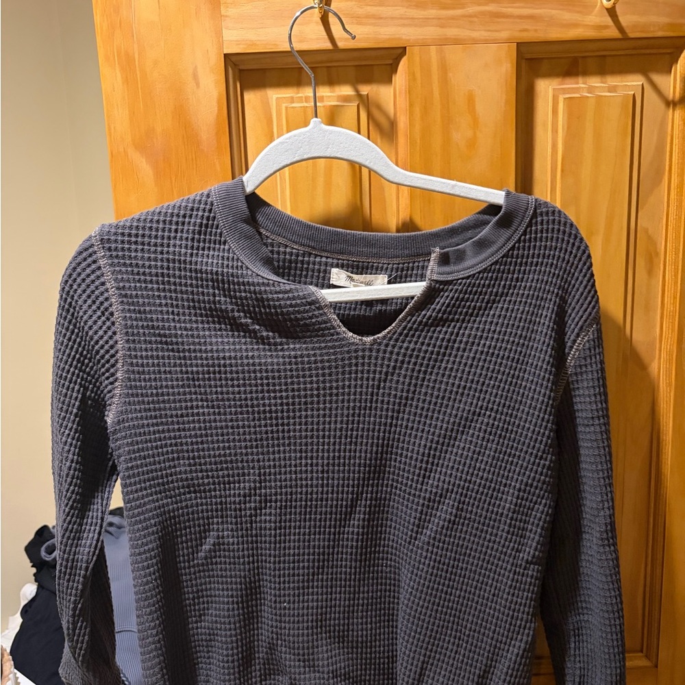 Madewell Charcoal Waffle Knit Long Sleeve Tee